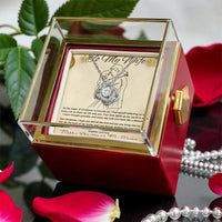 Rotating Rose Box Love Knot Pendant, Wife Love Knot Necklace, CZ Crystal Knot Necklace, Romantic Christmas Jewelry, Holiday Present for Her