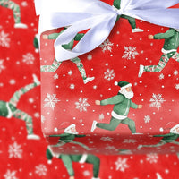 Camo Tracksuit Santa Claus Gift Wrap, Running Santa Wrapping Paper, Humorous Fitness Santa Holiday Paper, Christmas Gift Wrapping Paper Roll