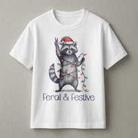 Humorous Trash Panda Xmas Shirt, Feral and Festive Raccoon Christmas T-Shirt, Retro Holiday Animal Graphic Tee, Adorable Raccoon Winter T-Shirt
