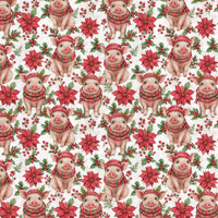 Adorable Pig Poinsettia Gift Wrap, Piglet Joy Christmas Wrapping Paper, Whimsical Farm Animal Paper Roll, Festive Holiday Gift Wrapping Paper