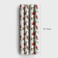 Watercolor Bird Gift Wrap, Hummingbird Christmas Wrapping Paper, Festive Poinsettia Holly Paper, Holiday Gift Wrap Roll