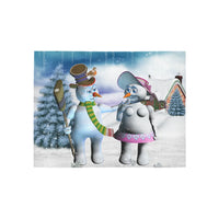 Humorous Winter Scene Runner Rug, Snowman Couple Runner Rug, Non-Slip Holiday Hallway Rug, Festive Christmas Floor Runner