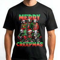 Scary Movie Villain Christmas Shirt, Merry Creepmas Horror T-Shirt, Humorous Creepmas Graphic Tee, Horror Holiday T-Shirt, Slasher Xmas Present