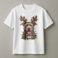 Reindeer Antlers Holiday Lights Shirt, Pitbull Christmas T-Shirt, Adorable Xmas Dog Graphic Tee, Festive Pup Apparel, Present for Dog Mom and Dad