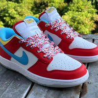 Low Top Sneakers, Red Blue Colorway, Lace Up Design, Casual Gift for Sneaker Fans