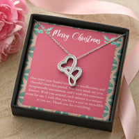 Interlocking CZ Hearts Pendant, Double Heart Necklace for Her, 14K White Gold Over Stainless Steel, Romantic Christmas Wife Necklace