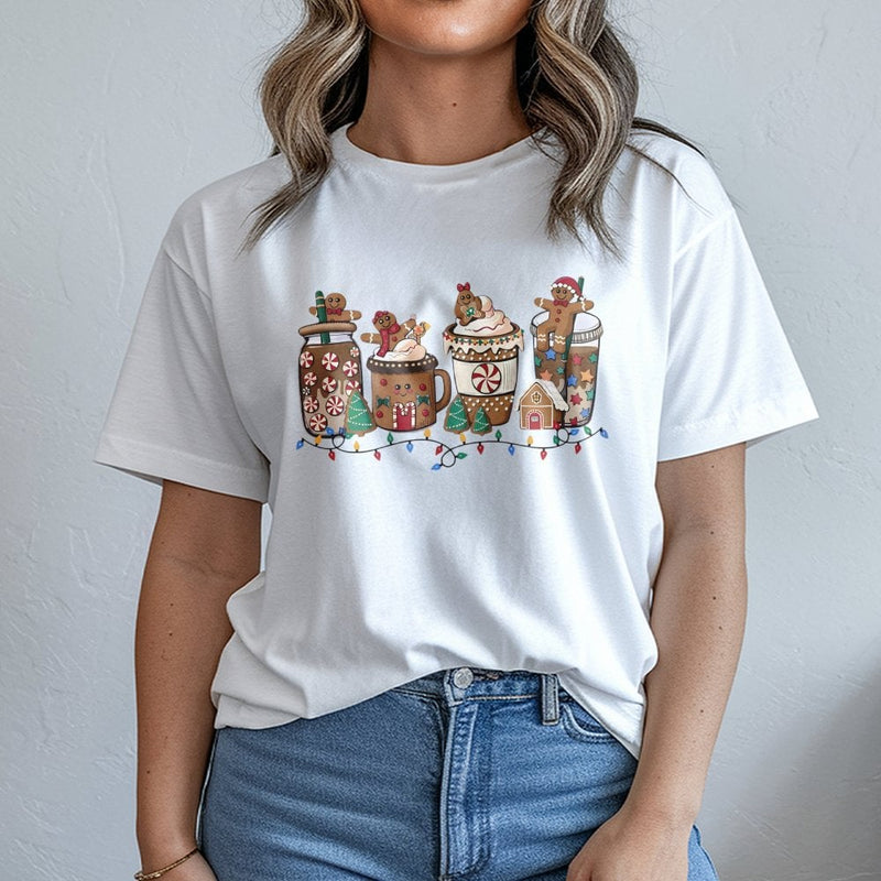 Adorable Holiday Coffee Shirt, Gingerbread Hot Cocoa T-Shirt, Christmas Gingerbread Graphic Tee, Festive Winter Coffee Tee, Coffee Lover Present
