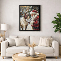 Snowy Winter Forest Canvas Print, Santa Claus and Reindeer Canvas Art, Vintage Christmas Wall Art Canvas, Holiday Seasonal Home Decor Present