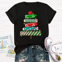 Festive Holiday Classroom Graphic Tee, Christmas Pencil Tree Teacher Shirt, Winter School Vacation T-Shirt, Xmas Teacher Present Shirt