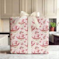 Western Christmas Gift Wrap, Pink Cowboy Santa Wrapping Paper, Retro Cowgirl Santa Wrapping Paper, Whimsical Holiday Present Wrap Roll