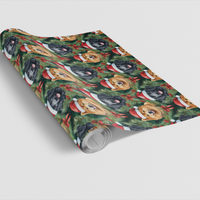 Christmas Dog Wreath Gift Wrap, Flat-Coated Retriever and Shiba Inu Wrapping Paper, Adorable Puppy Holiday Wrapping Paper, Pet Lover Xmas Wrap