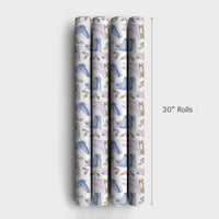 Watercolor Winter Holiday Gift Wrap, Ice Skates Wrapping Paper, Christmas Ice Skating Wrapping Paper, Adorable Holly Berry Gift Wrap Roll