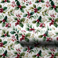 Traditional Christmas Wrapping Paper, Watercolor Holly Berries Wrapping Paper, Botanical Holiday Wrapping Paper, Winter Berry Gift Wrap