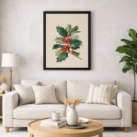 Vintage Christmas Floral Canvas Print, Holly Berry Botanical Canvas Wall Art, Holiday Botanical Canvas, Winter Wall Decor, Festive Home Present
