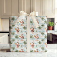 Beer Drinking Santa Gift Wrap, Tropical Beach Santa Wrapping Paper, Palm Tree Christmas Present Paper, Summer Holiday Wrapping Paper Roll