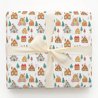 Watercolor Winter Town Gift Wrap, Gingerbread House Village Wrapping Paper, Festive Christmas Paper Roll, Adorable Holiday Wrapping Paper