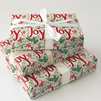 Floral Holiday Wrapping Paper, Joy Poinsettia Christmas Wrapping Paper, Botanical Xmas Gift Wrap Roll, Festive Present Wrapping Paper