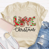 Festive Holiday Love Graphic Tee, Christmas Polka Dot Love Letters Shirt, Adorable Xmas Typography T-Shirt, Womens Christmas Present