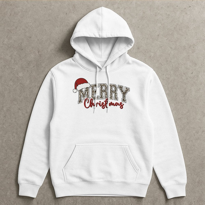 Merry Christmas Leopard Pattern Pullover, Leopard Print Christmas Hoodie, Wild Holiday Aesthetic Sweatshirt, Trendy Xmas Tree Hoodie