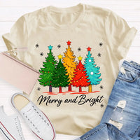 Colorful Holiday Graphic Tee, Merry and Bright Christmas Tree T-Shirt, Festive Xmas Tree Shirt, Retro Christmas Tee, Holiday Season Present