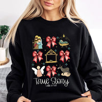 Coquette Bow Christian Christmas Sweatshirt, True Story Nativity Sweatshirt, Faith Holiday Crewneck, Religious Jesus Xmas Sweater