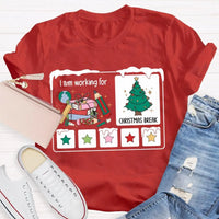 Stars and Christmas Tree Graphic Tee, Working for Christmas Break Shirt, Humorous Teacher Holiday T-Shirt, Christmas Break Present Shirt