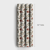 Watercolor Rabbit Gift Wrap, Bunny Christmas Wrapping Paper, Woodland Animal Wrapping Paper, Holiday Holly Gift Wrap, Xmas Present Roll