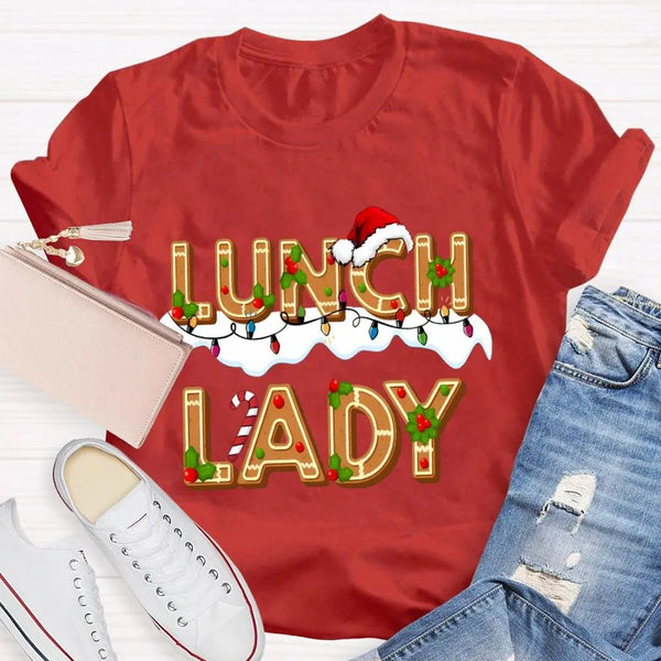 Festive School Cafeteria Holiday Shirt, Christmas Lunch Lady Gingerbread T-Shirt, Adorable Christmas Baker Graphic Tee, Xmas 