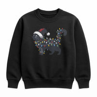 Santa Hat Cat with String Lights Crewneck, Black Cat Christmas Sweatshirt, Retro Holiday Cat Pullover, Humorous Cat Lover Xmas Sweater