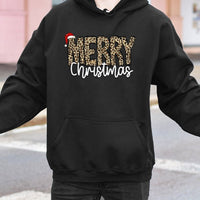 Leopard Print Christmas Sweatshirt, Merry Christmas Hoodie, Retro Merry Xmas Graphic Hoodie, Festive Holiday Pullover, Winter Present for Her