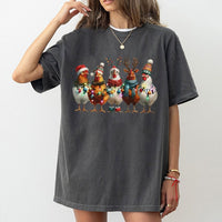 Humorous Farm Animals Holiday Graphic Tee, Christmas Chicken T-Shirt, Country Winter Chicken Coop Shirt, Adorable Xmas Farmer Present T-Shirt