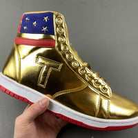 High Top Sneakers, Gold Red Colorway, Lace Up Design, Casual Gift for Sneaker Fans