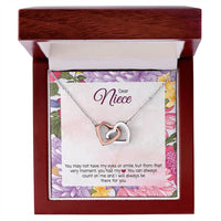 Rose Gold CZ Heart Pendant, Niece Interlocking Hearts Necklace, Polished Surgical Steel Necklace, Sentimental Birthday Christmas Present