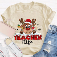 Red Plaid Teacher Shirt, Christmas Teacher Life T-Shirt, Holiday Educator Tee, Festive Plaid Graphic T-Shirt, Teacher Christmas Present Tee