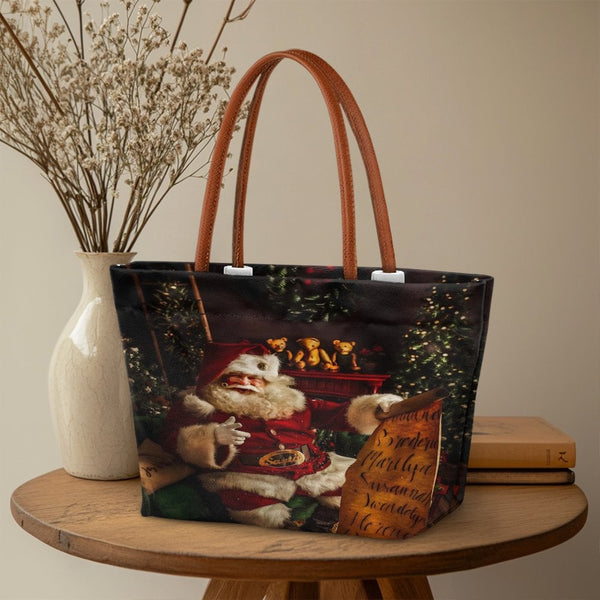 Retro Christmas Shoulder Bag, Vintage Santa Claus Tote Bag, Festive Holiday Handbag, Winter Saint Nick Aesthetic Tote Bag, Xm