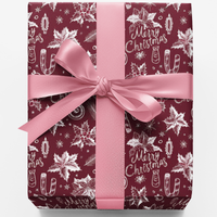 Chalkboard Poinsettia Gift Wrap, Merry Christmas Wrapping Paper, Floral Xmas Wrapping Paper Roll, Holiday Botanical Gift Wrap, Present Paper