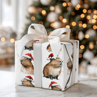 Adorable Santa Hat Capybara Gift Wrap, Christmas Capybara Wrapping Paper, Watercolor Animal Holiday Wrapping Paper, Xmas Present Gift Wrap Roll