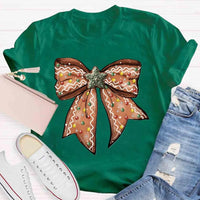 Adorable Holiday Gingerbread Tee, Christmas Gingerbread Bow T-Shirt, Retro Christmas Graphic Shirt, Festive Xmas Tee, Holiday Present for Women