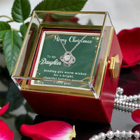 Christmas Present for Daughter, Daughter Love Knot Necklace, Sparkling CZ Pendant Necklace, Rotating Rose Box Jewelry, Love Knot Pendant