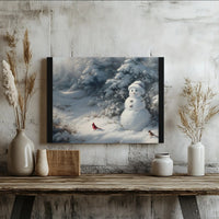 Winter Forest Canvas Print, Snowman with Cardinal Canvas Wall Art, Snowy Holiday Wall Canvas, Christmas Seasonal Decor, Winter Canvas Present