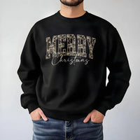 Varsity Lettering Camo Crewneck, Merry Christmas Camo Sweatshirt, Hunting Xmas Camo Sweatshirt, Festive Outdoor Holiday Sweatshirt Present