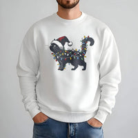Humorous Black Kitty Tangled in Xmas Lights Sweater, Christmas Cat Sweatshirt, Holiday Cat Mom Crewneck, Spooky Festive Cat Pullover