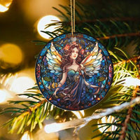 Fantasy Fairy Ceramic Ornament, Stained Glass Fairy Christmas Ornament, Stained Glass Fairy Decor, Magical Tree Ornament, Fairy Art Present