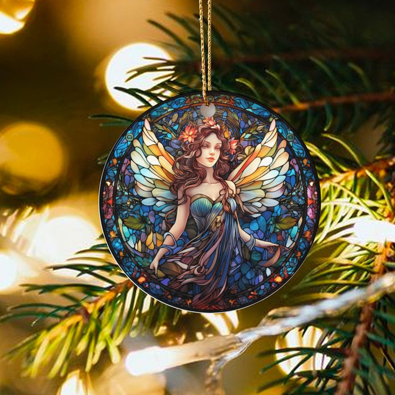 Fantasy Fairy Ceramic Ornament, Stained Glass Fairy Christmas Ornament, Stained Glass Fairy Decor, Magical Tree Ornament, Fairy Art Present