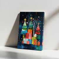Colorful Holiday Canvas Print, Abstract Christmas Tree Canvas Art, Festive Winter Xmas Canvas Wall Decor, Holiday Season Office Present
