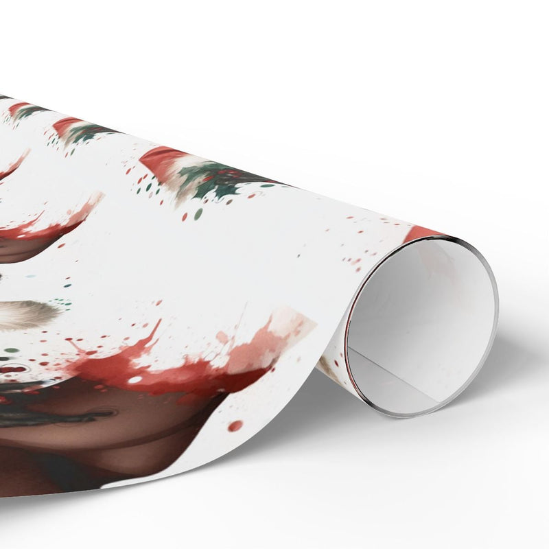 Watercolor African American Santa Gift Wrap, Black Man Santa Wrapping Paper, Black Santa Wrapping Paper, Holiday Christmas Gift Wrap Roll