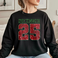 Red and Green Glitter Holiday Crewneck, December 25 Christmas Sweatshirt, Retro Xmas Season Sweater, Festive Family Holiday Pullover Shirt