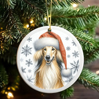Santa Hat Dog Ornament, Afghan Hound Christmas Ornament, Festive Afghan Hound Ceramic Ornament, Adorable Puppy Tree Decor, Dog Lover Xmas Present
