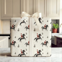 Watercolor Winter Horse Gift Wrap, Equestrian Santa Horse Wrapping Paper, Festive Country Christmas Paper, Holiday Gift Wrapping Paper Roll