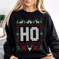 Humorous Matching Couples Holiday Sweater, HO Ugly Christmas Sweatshirt, Retro Xmas Party Pullover, Adorable Christmas Gag Present